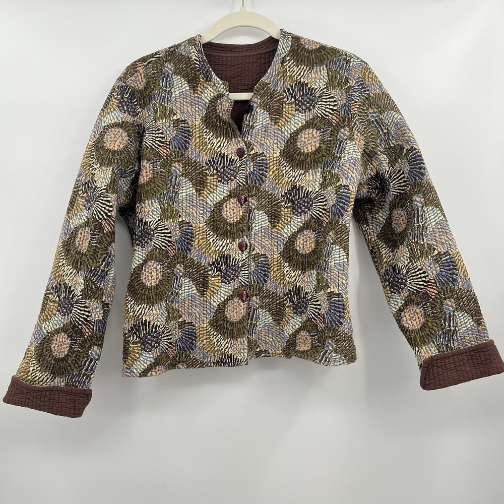 Women's Jacket Quilted Reverses Me Chocolate Coffee Brown Pattern Art Wear Boho